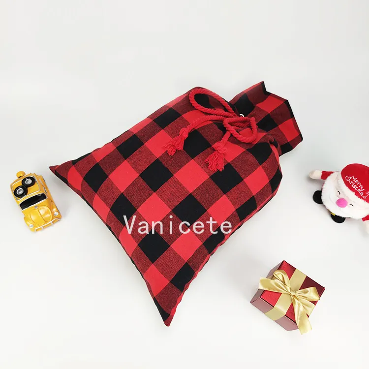 Décorations de Noël Sac à cordon en treillis Protection de l'environnement Toile d'impression Sacs cadeaux de Noël T2I52399