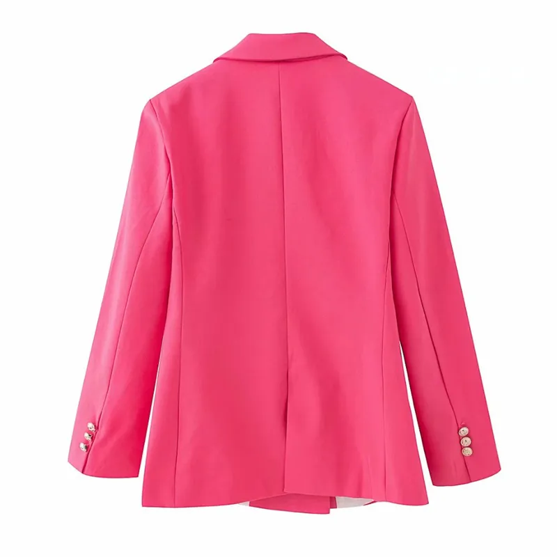 Elegant Women Chic Button Blazer Office Ladies Pocket Jackets Casual Female Sliced Abita di ragazze rosa solide 210427