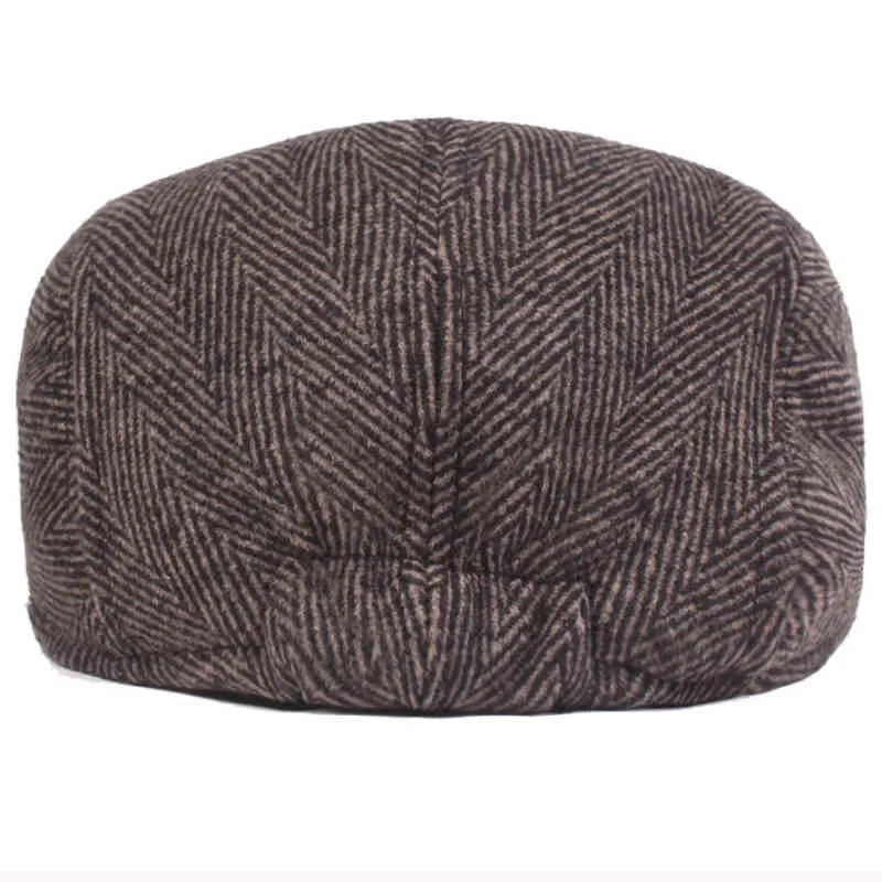 HT2793 Berets Vintage w stylu wełniany w paski jesienne zima mężczyźni retro bluszcz sboy płaska czapka męska artysta malarz beret 2104298503011