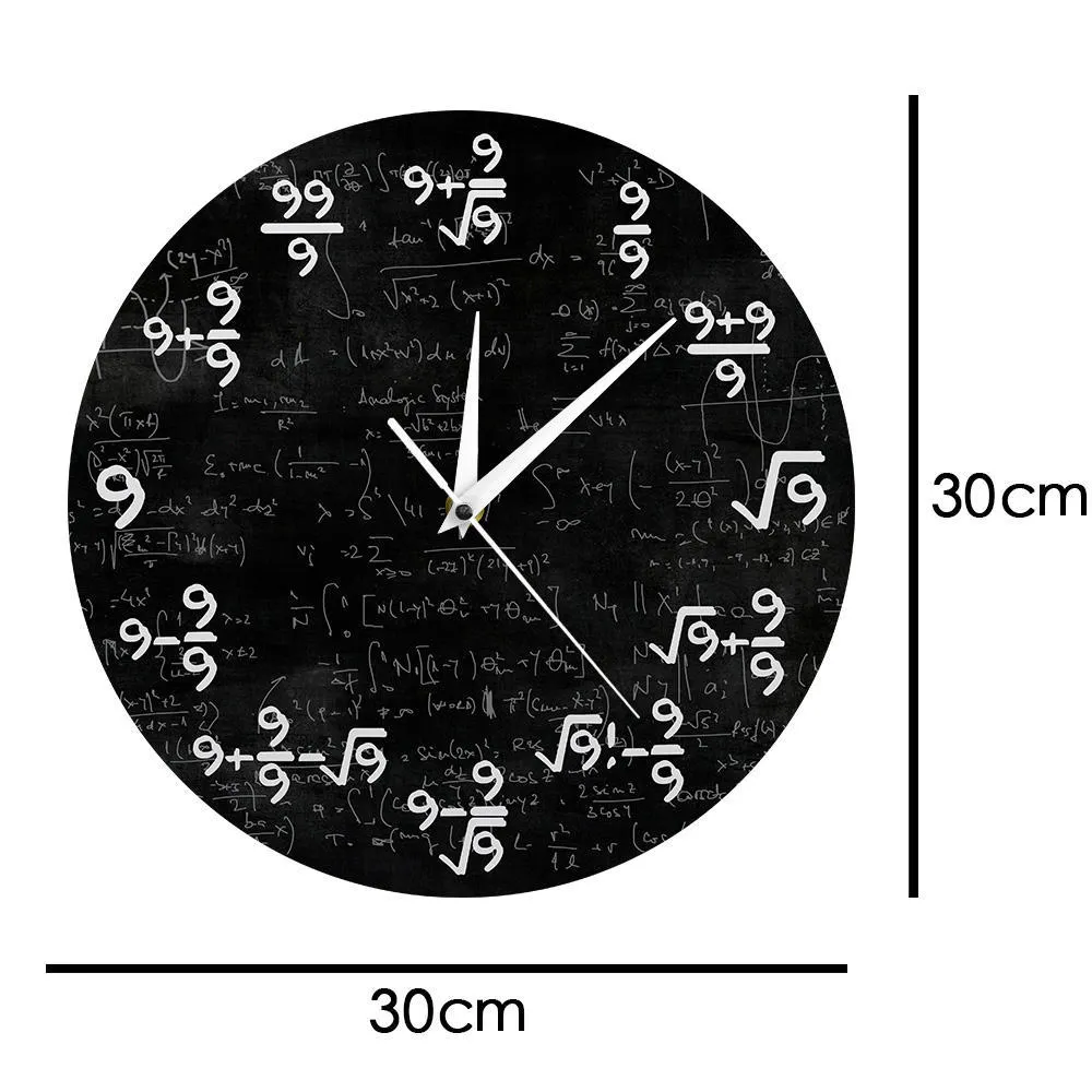 Mathe-Gleichung, die Neunen-Mathe-Wanduhr, die Uhr der 9er-Formeln, moderne Wandbehang-Uhr, mathematisches Klassenzimmer, Wandkunst-Dekor 210325