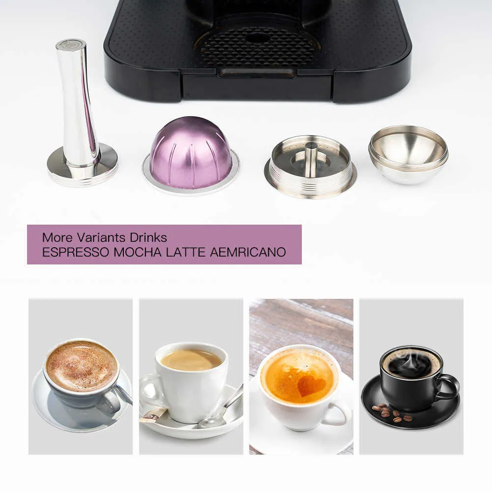 ICAFILAS 230ml Uppgradera rostfritt stål återanvändbart Vertuo kaffekapsel för Nespresso vertuolin plus maskin env 135 211008