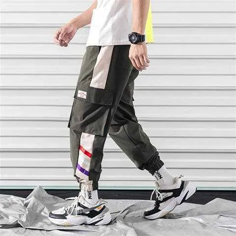 Patchwork Farbe Harem Hosen Männer 2021 Herren Streetwear Casual Jogger Hosen Männlichen Mode Vintage Baumwolle Jogginghose Y0927