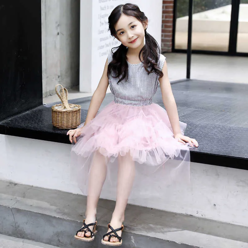 Lider Bear Leader Girls Dress Summer Girls Princess Dress Odzież dziecięca Plaid Rękaw Top z Tutu Princess Dress na 4-13 rok 210708