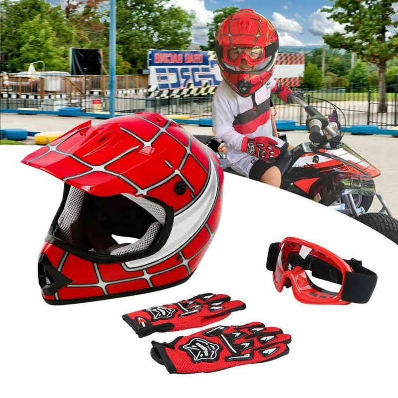 ドットオートバイの若者の子供の子供のヘルメットフルフェイスモトクロスCasco MotoオフロードストリートゴーグルグローブバイクヘルメットATVコンデンサ