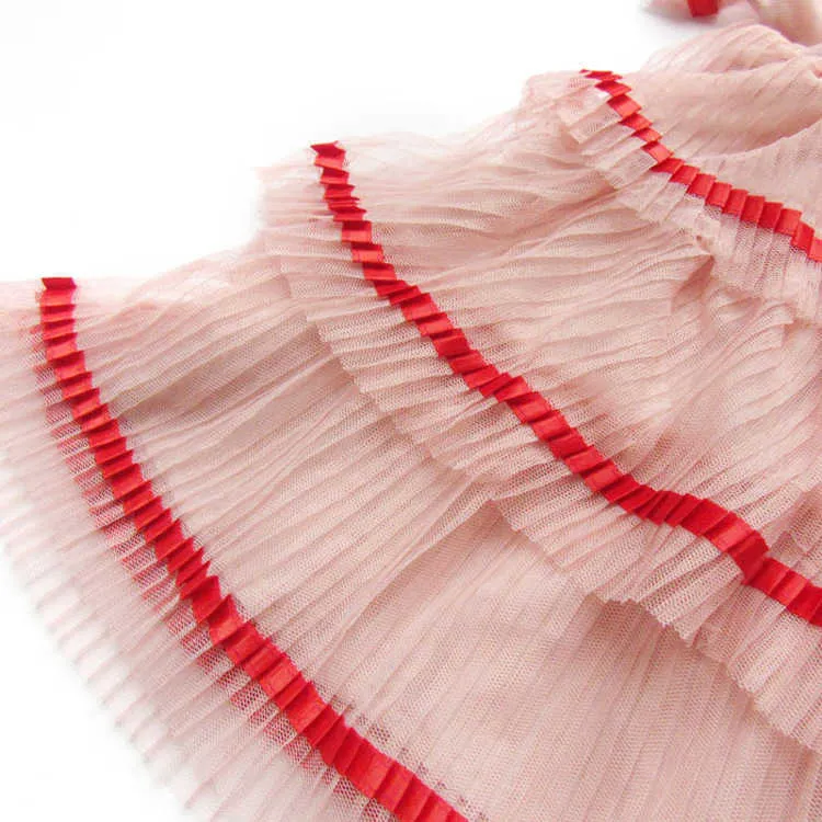 ガールズドレス夏の幼児刺繍カラーラブノースリーブファッションリトルガールメッシュガーゼ210528