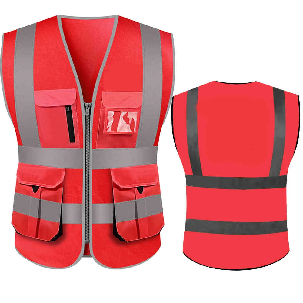 Gilet di sicurezza ad alta visibilità con strisce riflettenti e tasche con cerniera Lavori di costruzione Uniformi Titoli Abbigliamento ANSI Classe 2