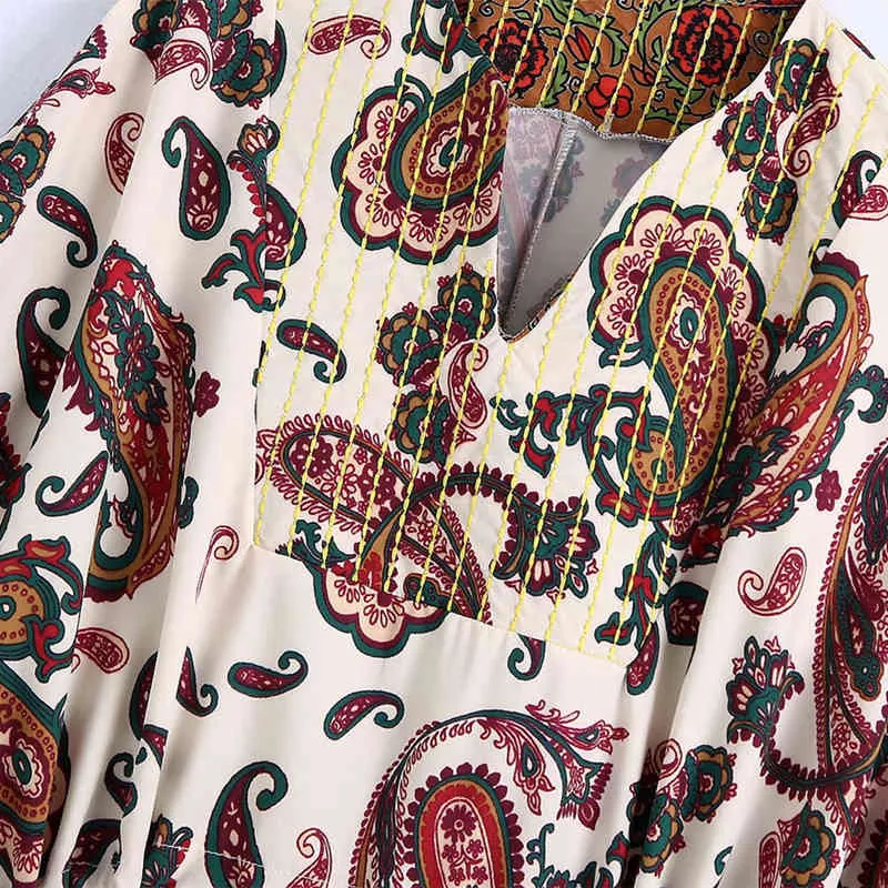 PUWD Süße Frauen Weiche Baumwolle V-Ausschnitt Kleid Frühling-Herbst Mode Damen Chinesischen Stil Weiblich Gemustert Mini 210522