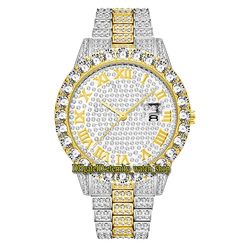 MISSFOX 2021 eternity 2643 2 Модные мужские часы в стиле хип-хоп, циферблат с бриллиантами и инкрустацией, кварцевый механизм, мужские часы, Iced Out Diamonds Alloy 282n