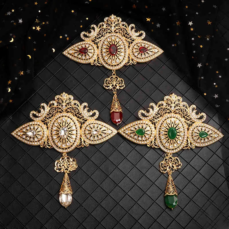 Duży marokański styl klasyczny złoty kryształowy hollow-out broszka z biżuterią ślubną rhinestone