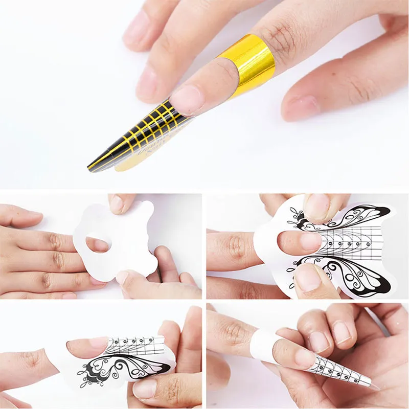 500st Butterfly Art Paper Holder UV Gel Board Extensions Finger Bee Nail Manual Shape Sticker Extending Manicure Tips