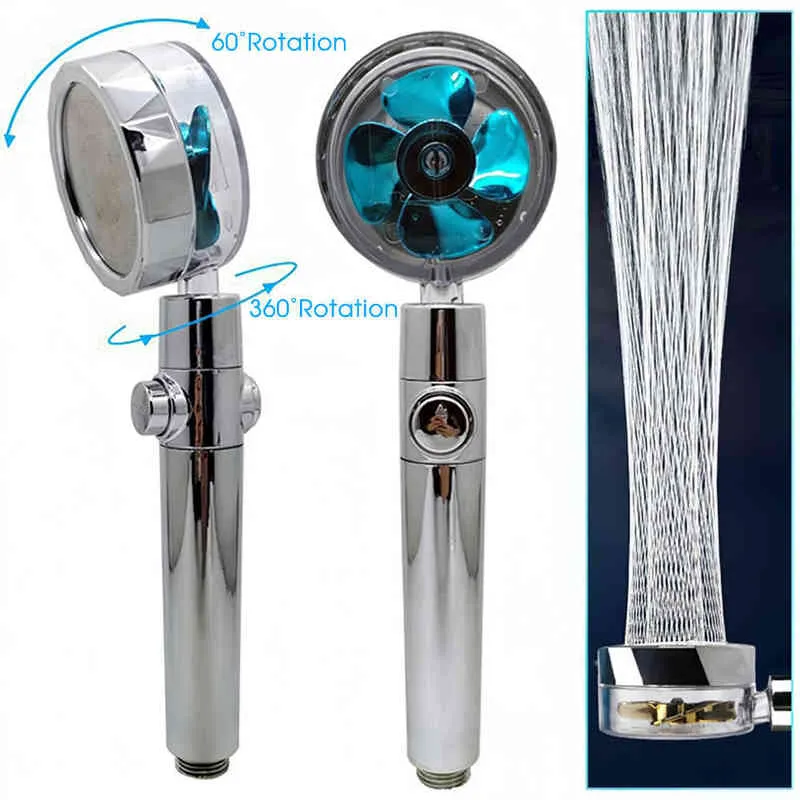 Yüksek Basınçlı Duş Başlığı Turbo Fan Ile 360 ​​Derece Rotasyon Su Tasarrufu Basınçlı Yağmur Duş Başlığı Banyo Aksesuarları H1209