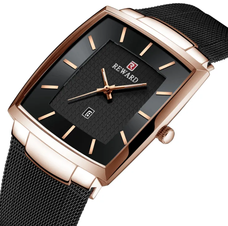 Награда 48, циферблат диаметром 37 мм, простые отличные кварцевые мужские часы с календарем, удобный стальной сетчатый ремень, 6 мм, ультратонкие джентльмены Wat226q