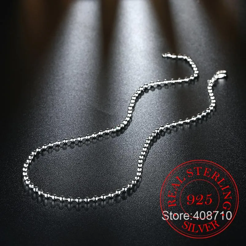 Kedjor 925 Sterling Silver 3mm Smooth Pärlor Bollkedjan Choker Halsband för kvinnor Trendiga bröllopsengagemangsmycken Collier Femme277y