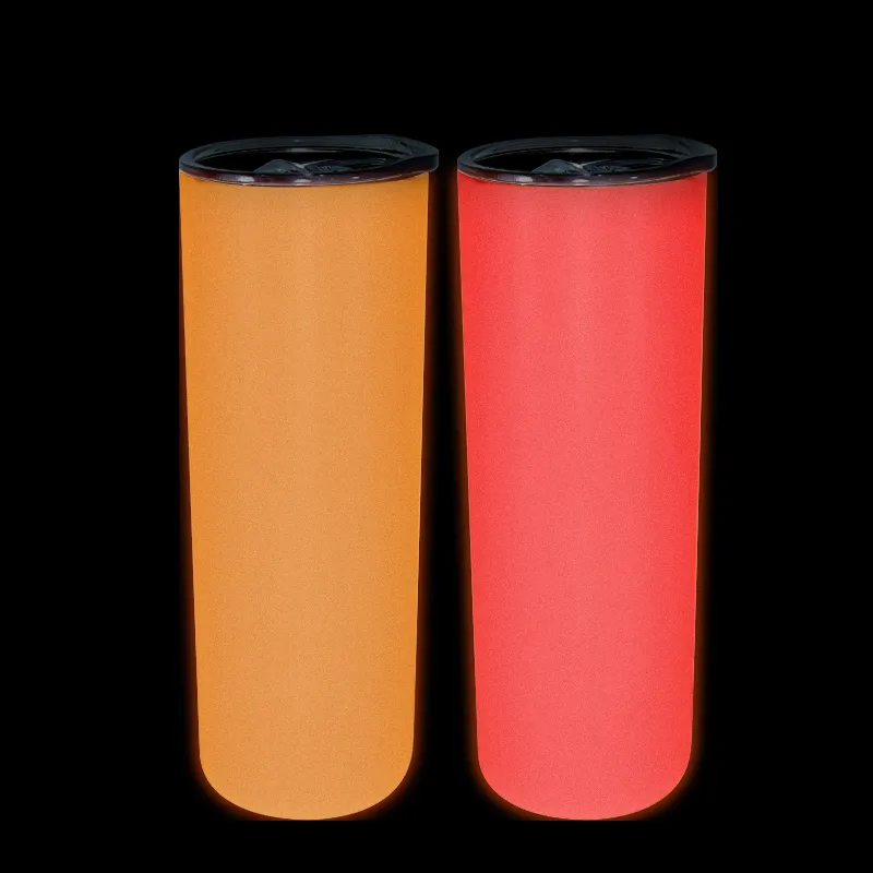 USA Stocks Glow Tumblers Sublimation 20oz Straight Skiny Tumbler with Straw Lid Stainless Steenles Double Wall Diy Blanks Slim Water2655