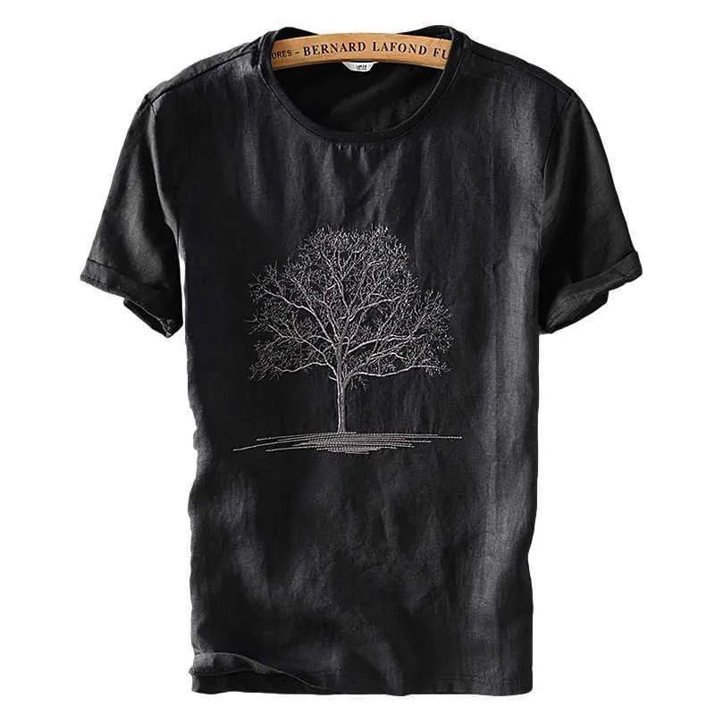 Herren T-Shirts Baumwolle Leinen Nähte Kurzarm T-Shirt Casual Print T-Shirt Sommer Dünne Tops Mode Männliche Kleidung 210601