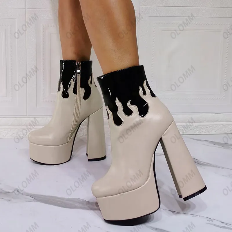 Rontic New Fashion Women Winter Ankel Boots Zipper Square Heels Round Toe Gorgeous Yellow White Party Shoes Plus US Storlek 5-15