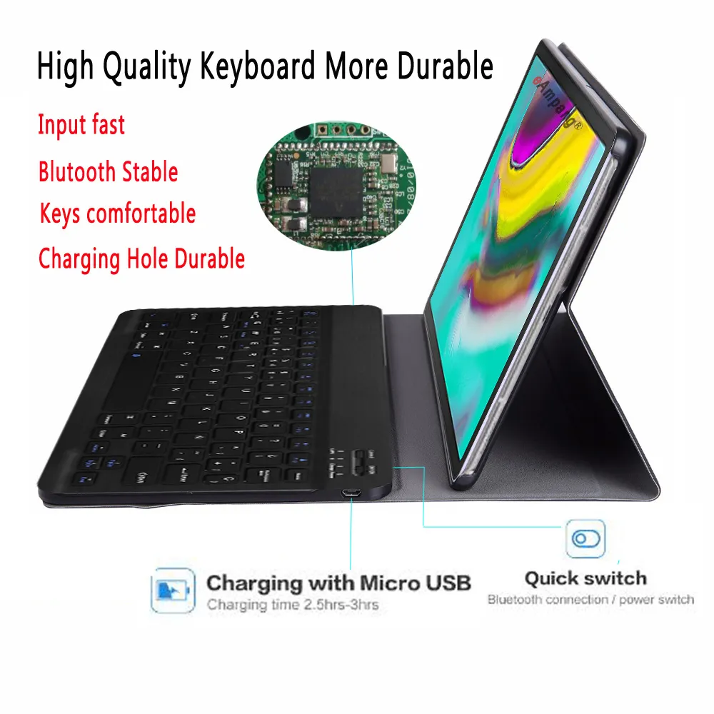 حالة لوحة المفاتيح الإسبانية لسامسونج غالاكسي تبويب 10.1 2019 T510 T515 SM-T510 SM-T515 Tablet Slim Leather Cover Bluetooth Keyboard