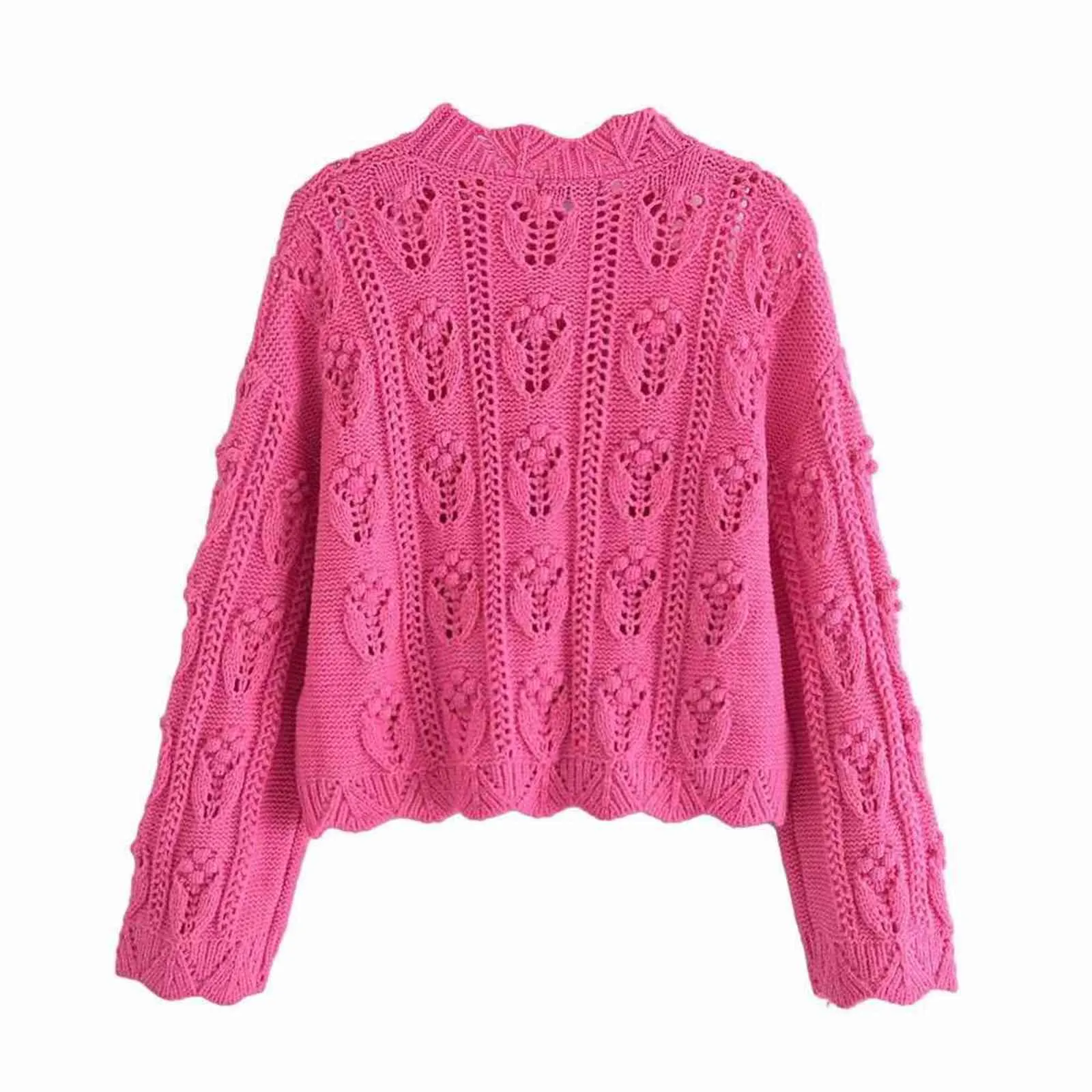 Пустоты розовый элегантный свитер женщины лето мода цветочные винтажные топы женские 2021 шикарные случайный Swetaers Lady Y1110