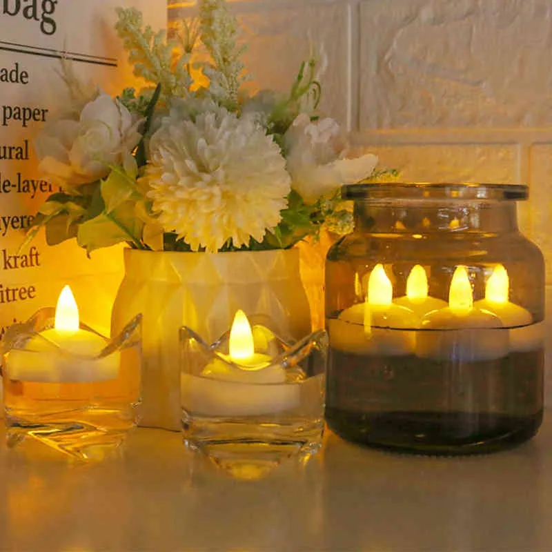 Flameless drijvende kaarsen waterdichte flikkering teenlicht warme witte led kaarsen voor zwembad spa Bathtub trouwfeest Diner Decor H2531079
