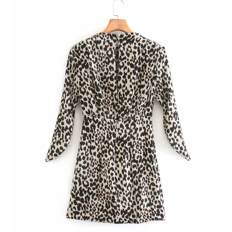 Été femmes léopard Mini robe à manches longues col rond imprimé Vintage robes femme élégante rue moulante robe vestidos 210513
