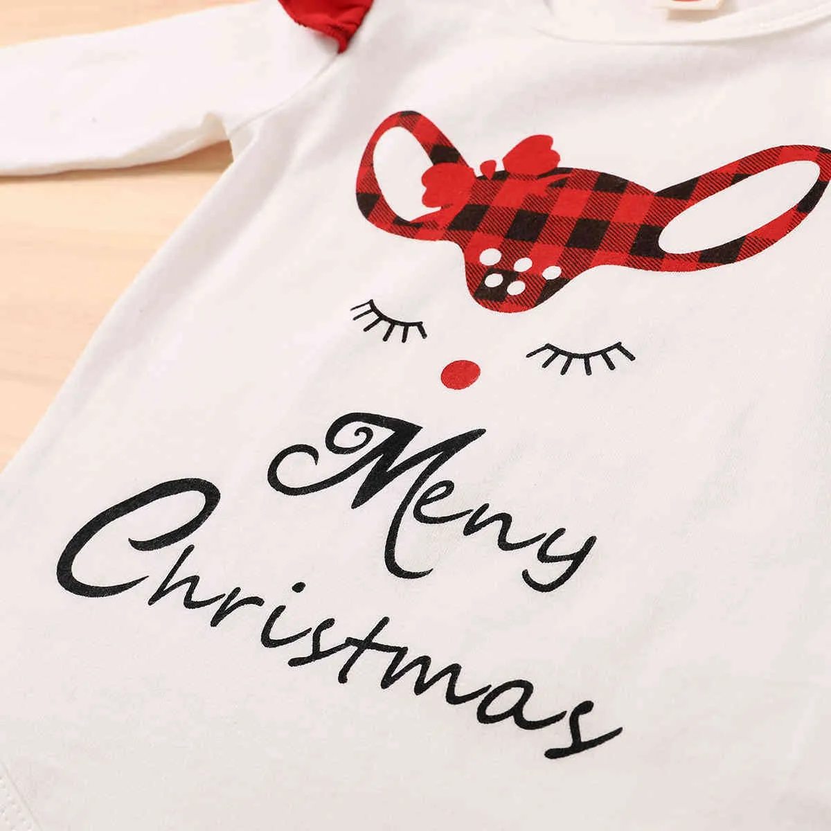 3-24M Zuigeling Geboren Babymeisje Merry Christmas Clothes Set Deer Romper Plaid Broek Hoofdband Outfits Xmas Kleding 210515