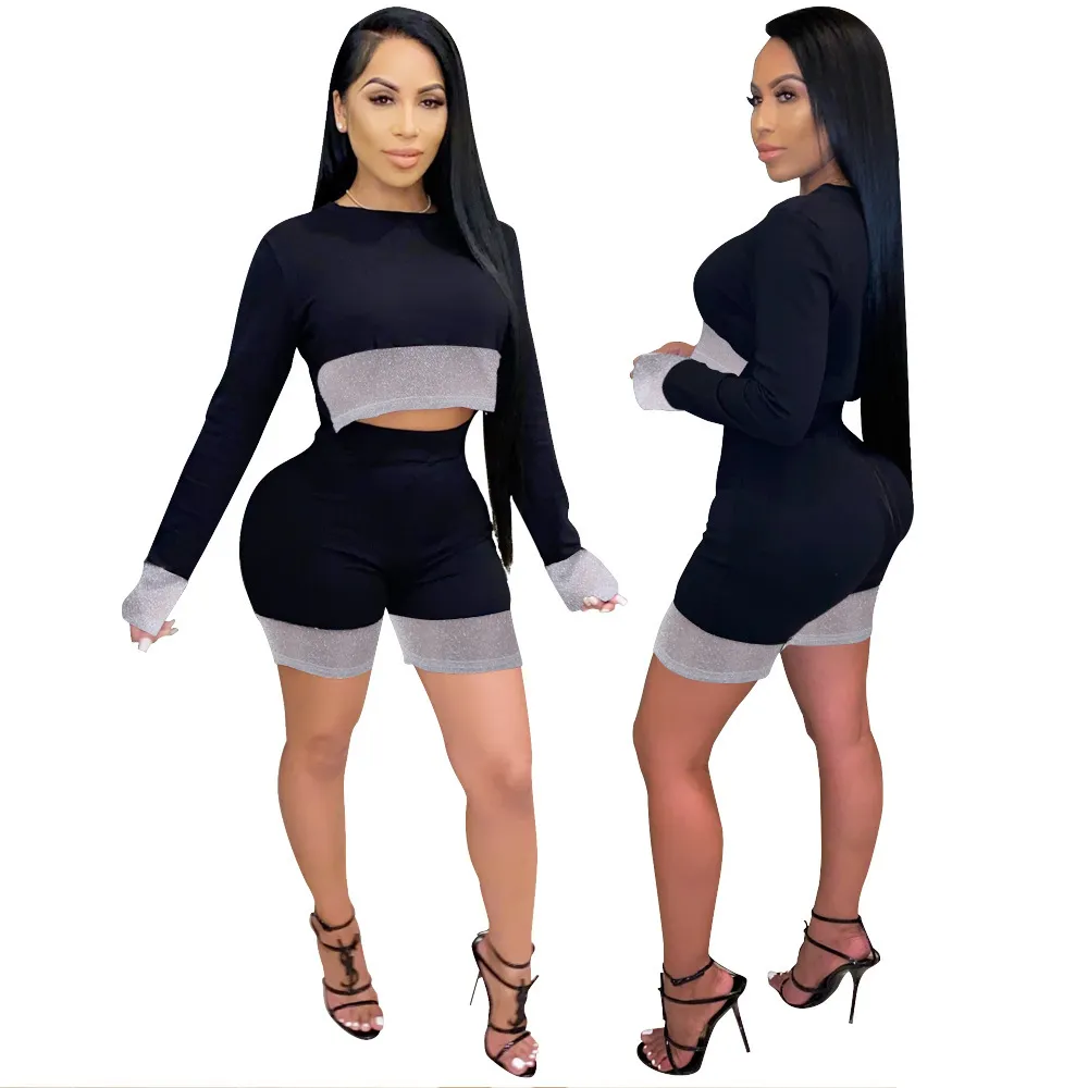 Trainingspak Vrouw Twee Stuk Bijpassende Sets Lange Mouw Daling Pullover Top Biker Shorts Joggers Broek Sweat Pak Streetwear 210525