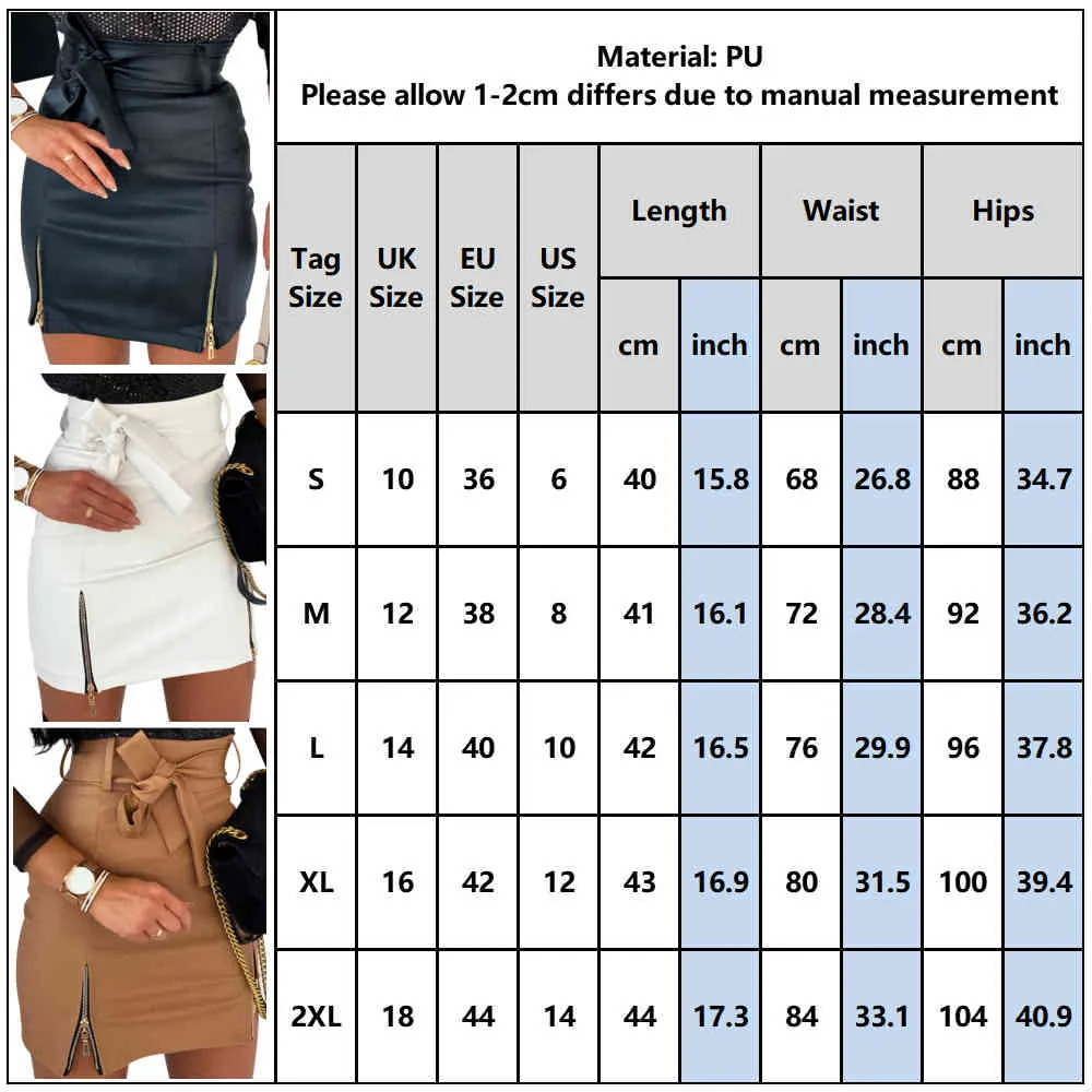 Sexiga kvinnor PU Läder Penna Bodycon kjol Klubbkläder sida Split Hög midja Mini Kort Kjol Svart Vit Khaki Bandage Kjol D25 x0522