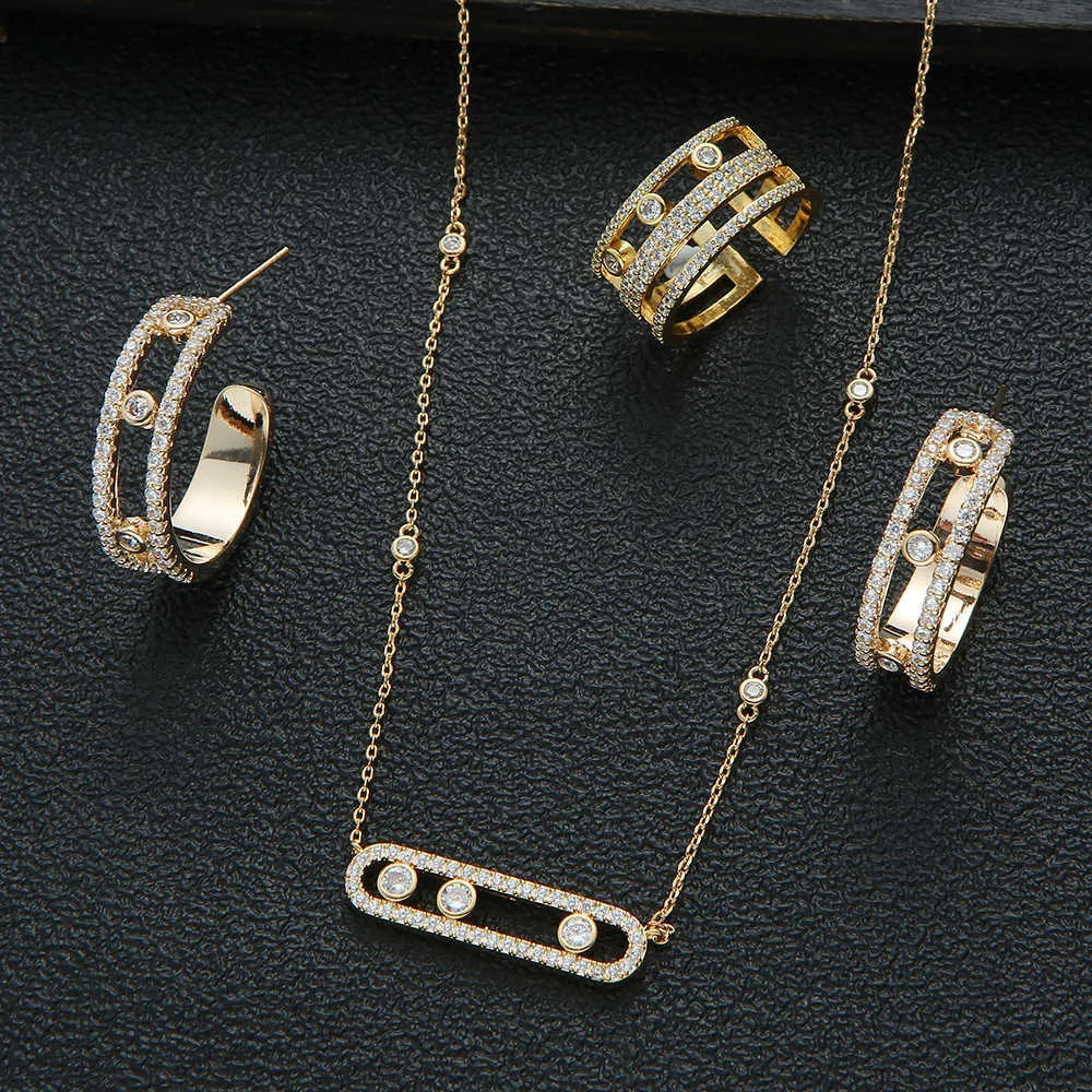 Trendy Zierliche Halskette Ohrring Ring Sets Stapelbare Halsband Für Frauen Dubai Schmuck Geschenk Pendientes Mujer Moda HXS005 H1022