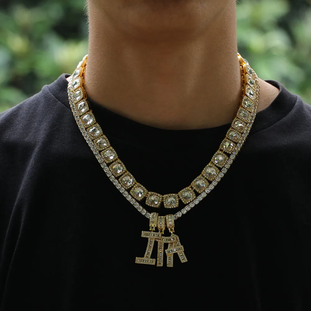 Hiphop smycken bröd diamant hänge halsband anpassade namn isade kedjor kubik zirkonium koppar set med diamanter plätering lette4598342