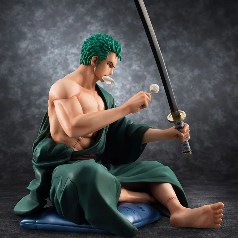 Zoro figurer en bit figur anime zoro sittande figurer modell staty pvc docka hem skrivbord bil dekora skulptur hantverk samlarobjekt1804466