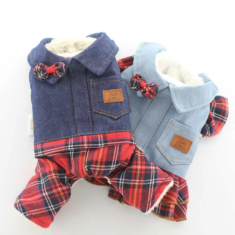 Pet Dog Clothes Winter Small Dog Denim Jumpsuit Dress Puppy Couple Clothing For Cats Poodle Pomeranian Jacket Warm Coat Outfits 211007