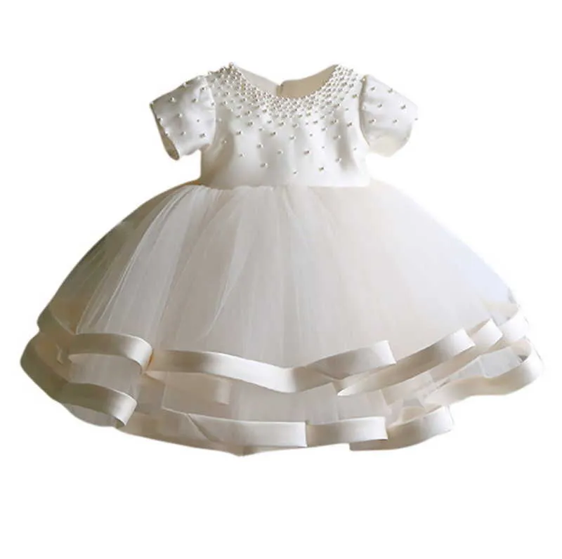 Född klänning baby flickor gown för dop dop 1st födelsedag Beaded tulle party prom toddler tjej klänningar rz001 210610