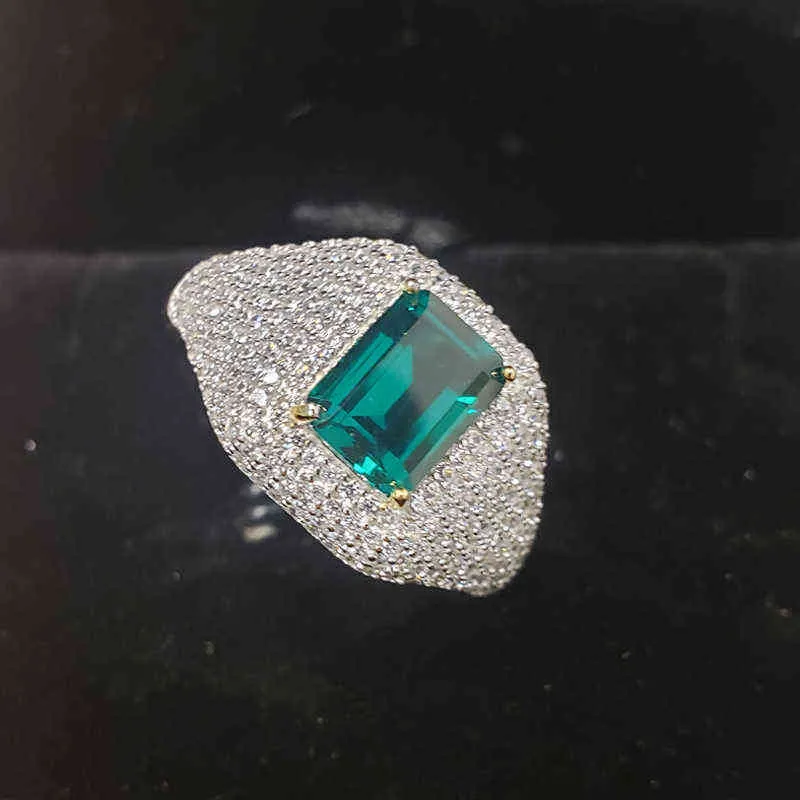 O'as 100% 925 Anéis de Casamento de Prata Esterlina para Mulheres Alto Carbono Diamante Emerald Jóias Fine Jóias Presentes Atacado 211217