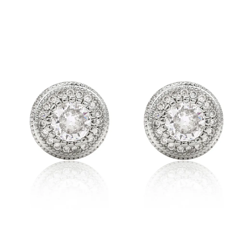 Hip Hop Round Button CZ Stud Earrings for Men Women 3d Side Simulated Jewelry182E