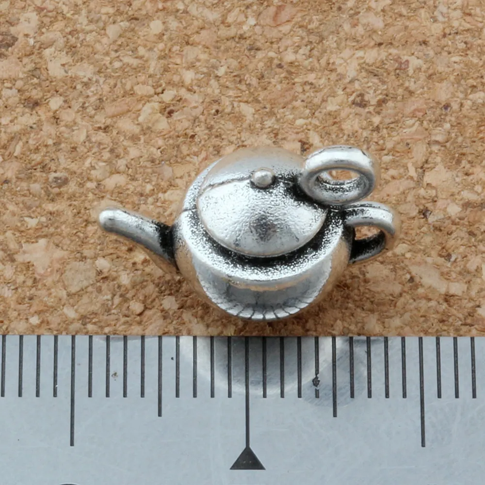 100 st antik silver zinklegering 3d te potten charms hänge för smycken gör armband halsband fynd 17 5x13mm2020