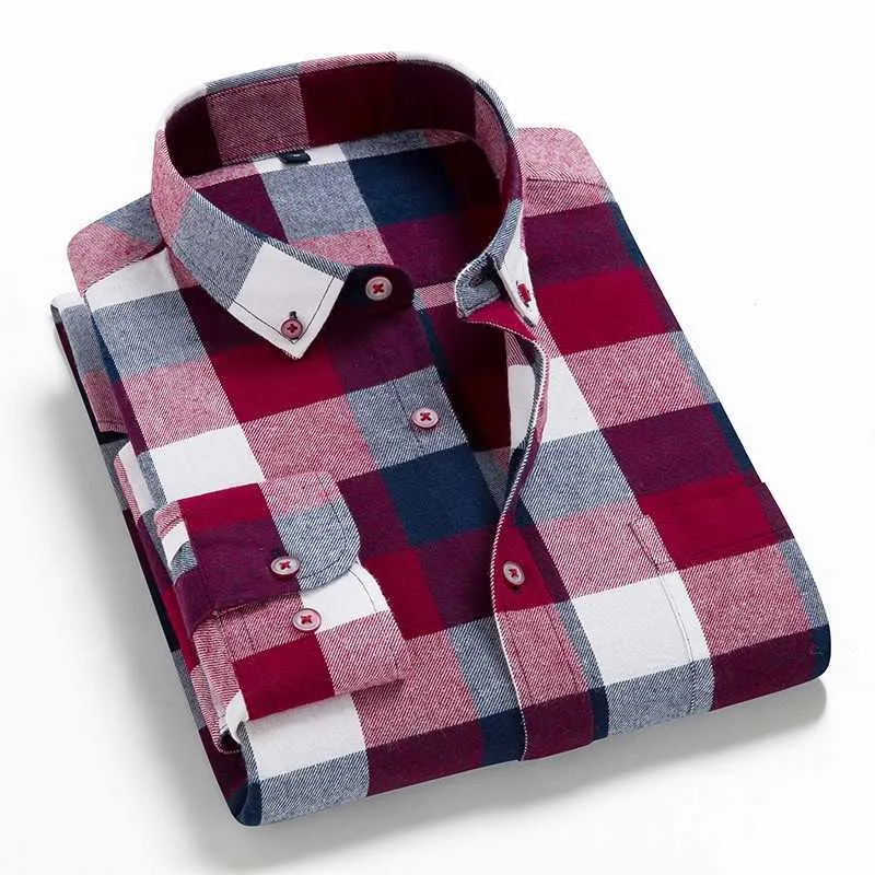 Hommes Plaid 100% Coton Chemise Printemps Automne Chemises Décontractées À Manches Longues Chemise Homme Mâle Vérifier 210626