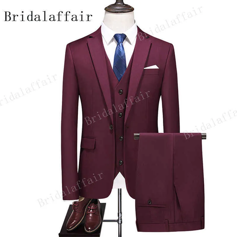 Kuson nytt mode himmel blå kostym för män 3 stycken Notch lapel platt smal passform tuxedo blazer sätter brudgummen för bröllopsexamen fest x0909