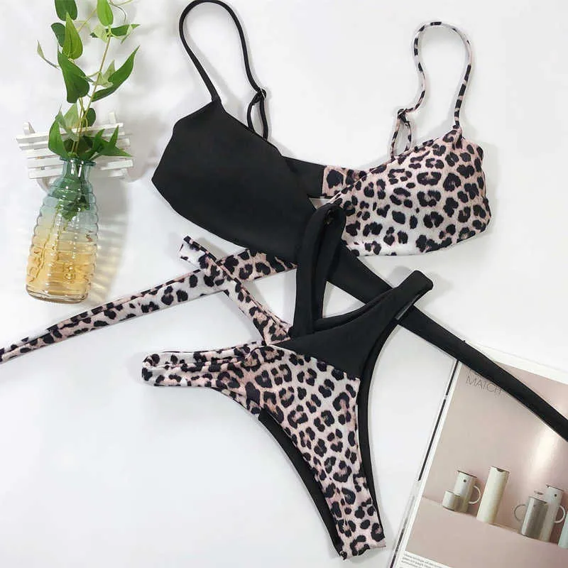 Sexiga Kvinnor Högt Midja Leopard Bikini Baddräkt Badkläder Kvinna Snake Skriv ut Brasiliansk Biquini Set Badräkt Bäder 210621