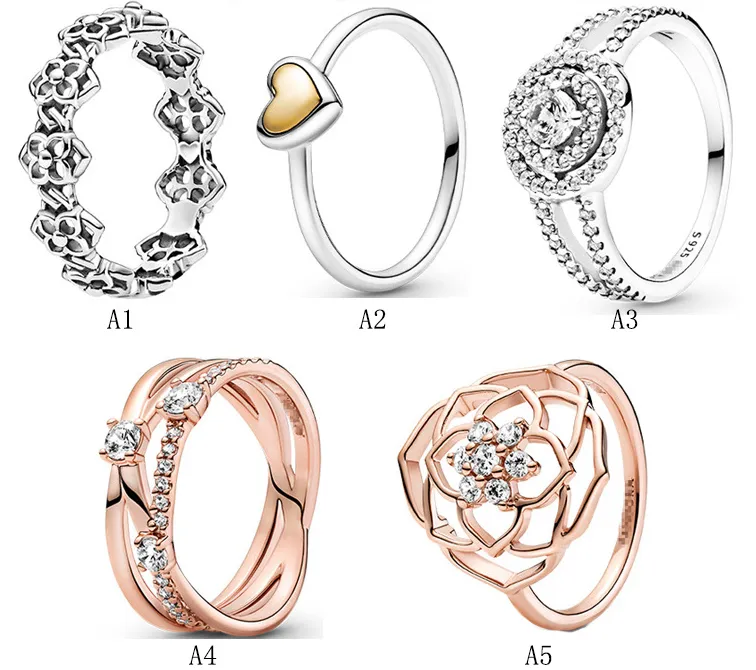 Alta qualità 100% 925 sterling silver fit pandora anello gioielli nuova festa della mamma petalo scintillante coppia anello fidanzamento amanti moda anello nuziale le donne