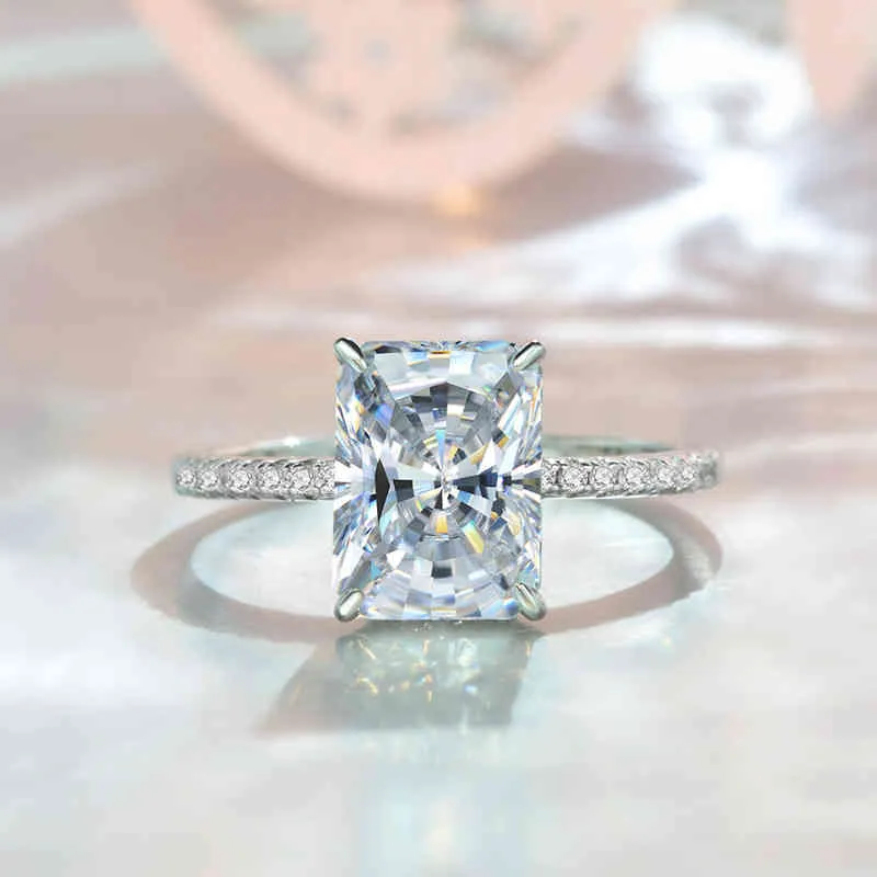 OEVASクラシック100％925スターリングシルバー8 * 11 mm作成モアッサナイト宝石の結婚式の婚約リングファインジュエリー卸売