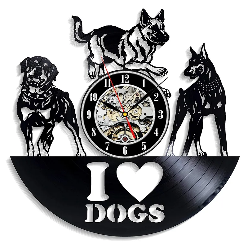 Horloge murale d'enregistrement, Design moderne, I Love Dog, horloge murale suspendue, décoration de maison, cadeaux pour les amoureux des chiens, 12 pouces, 4082549