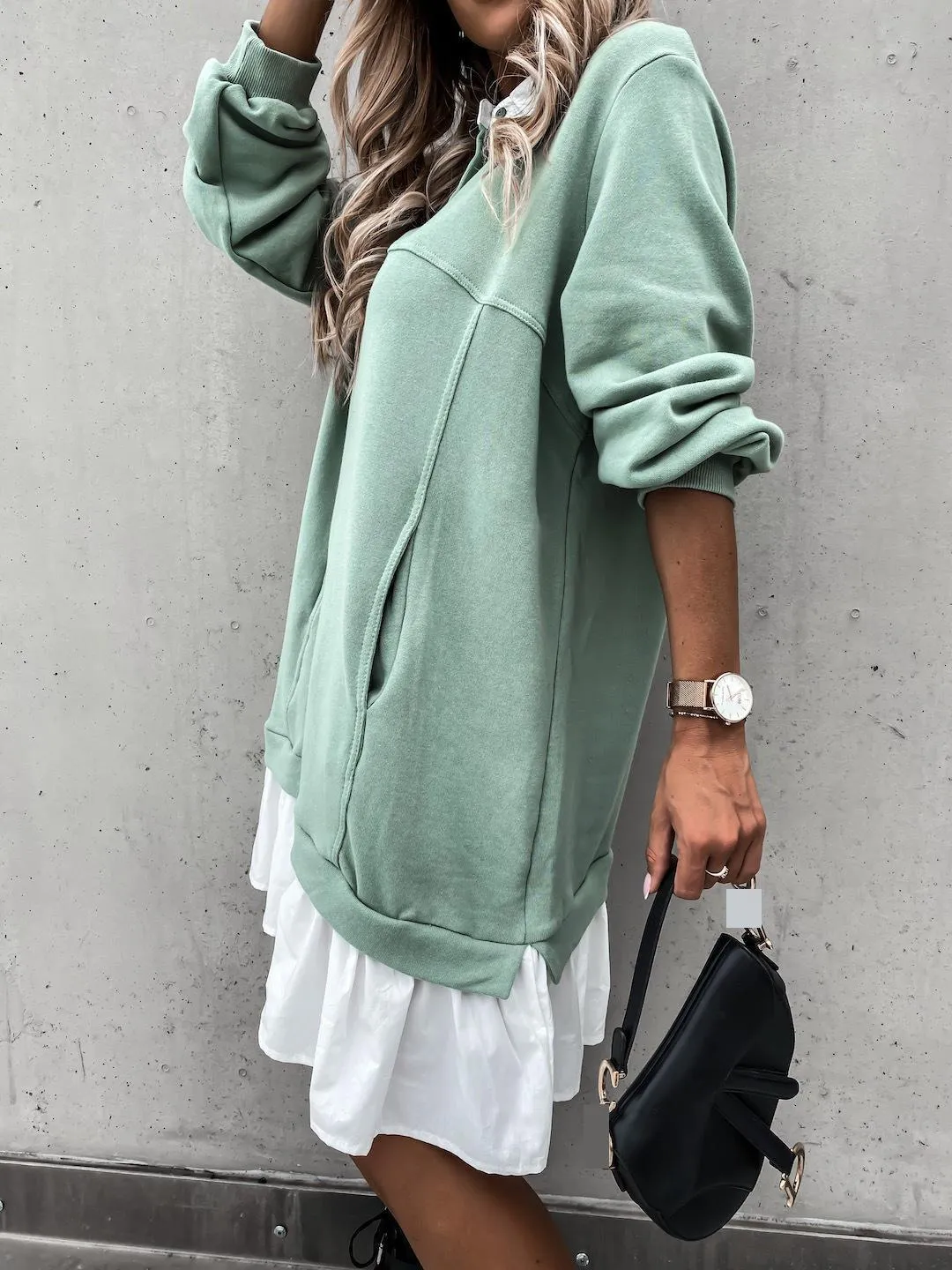 Women Dress Color Matching Fake Two Sweatshirt es Long Sleeve Loose Short Girl Fashion Plus Size es 210513