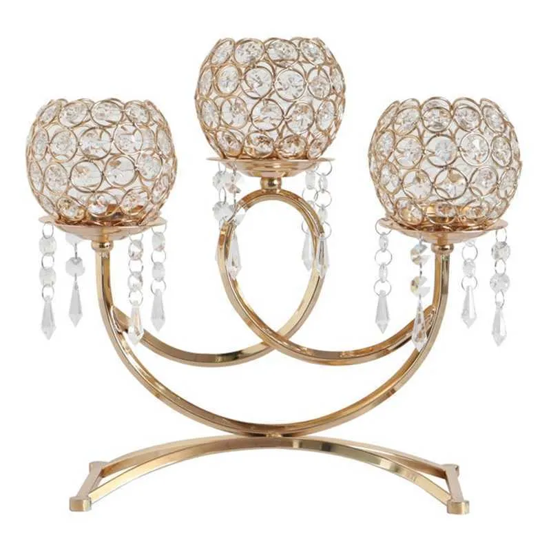 Portacandele in cristallo a 3 bracci, candelabri da tavolo, mobile buffet Home Decor 210722