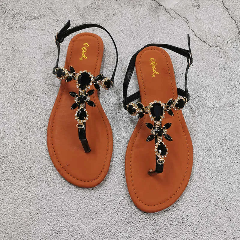Summer Fashion Gladiator Sandal Flat with Comfort Shiny Diamond Female Sandals Open Toe Roman Casual Flip Flops Women Footwear Y0721