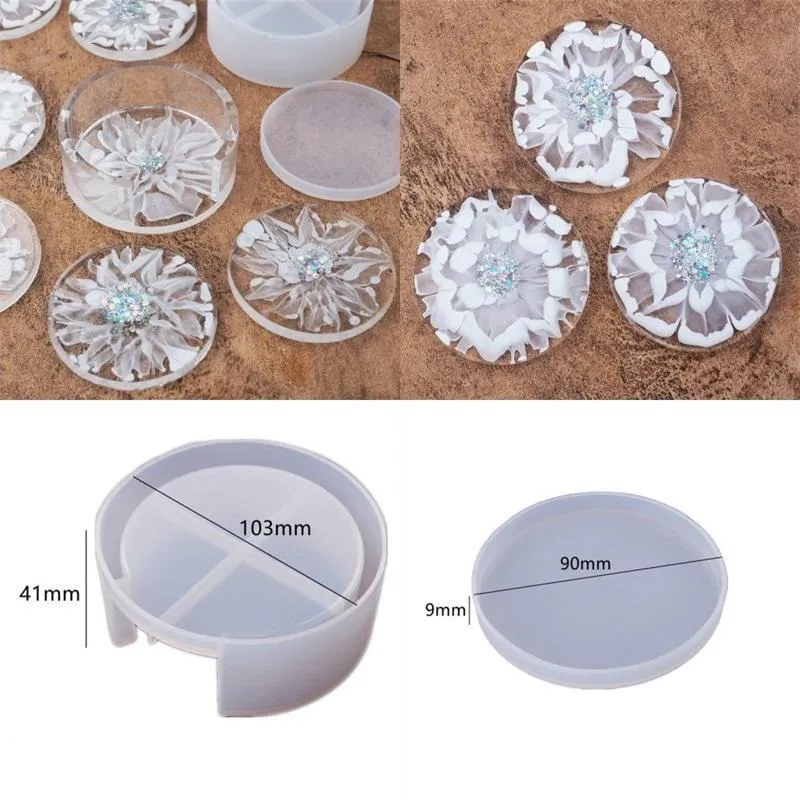 DIY Epoksydowa żywica silikonowa okrągłe białe kryształowe kroplą pudełko do przechowywania okrągłe narzędzia rzemieślnicze Coaster formy NEW1763470