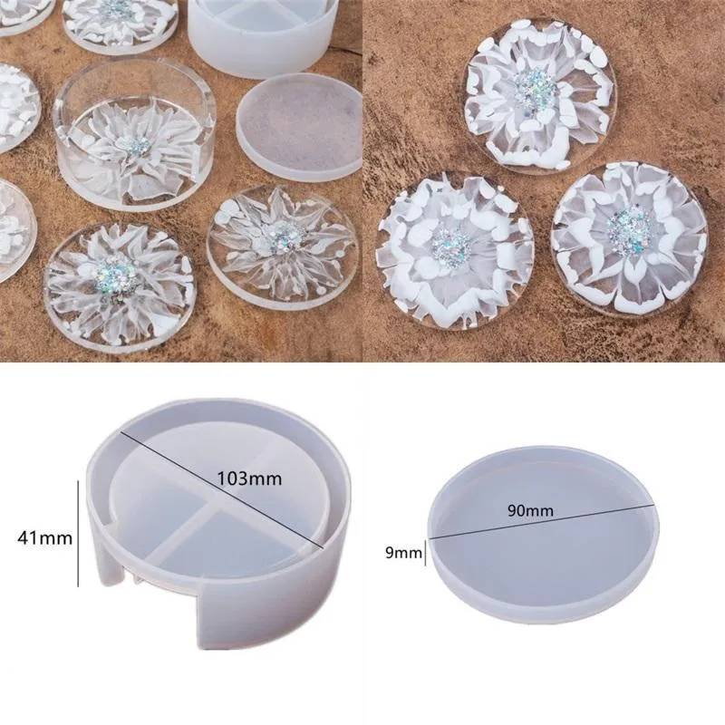 DIY Epoxy Resin Silicone Molds Circular White Crystal Drop Glue Storage Box Round Coaster Craft Tools Mold New