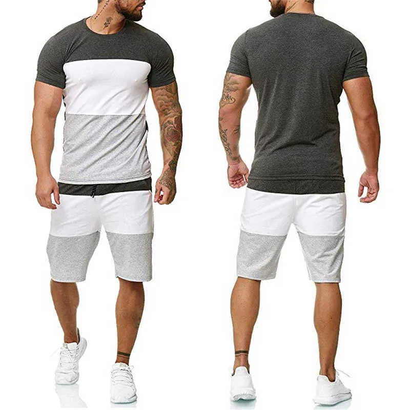 Sommermänner Sets O-Neck-T-Shirt und Knielänge Shorts zweiteilige Sets Tracksuit Männliche Kleidung Jogger Casual Los Hombres konjuntos x0610