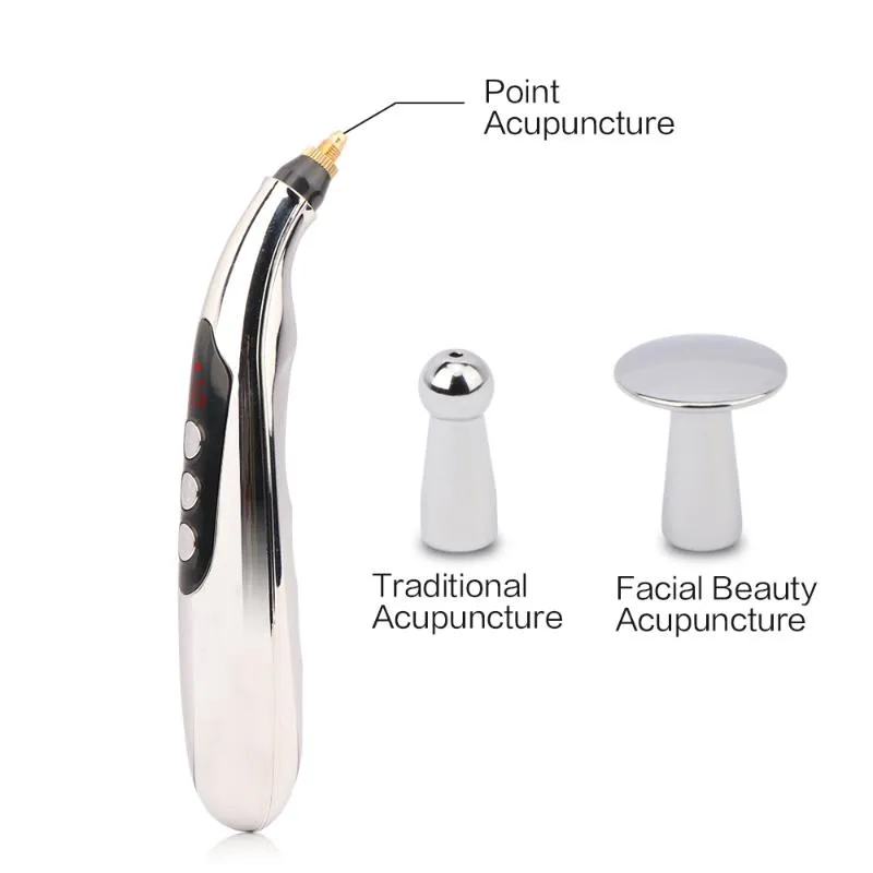 Stylo d'acupuncture rechargeable Énergie méridienne électronique avec 3 têtes Masseur laser Soulagement de la douleur Dos Corps Relax Masseurs électriques2946