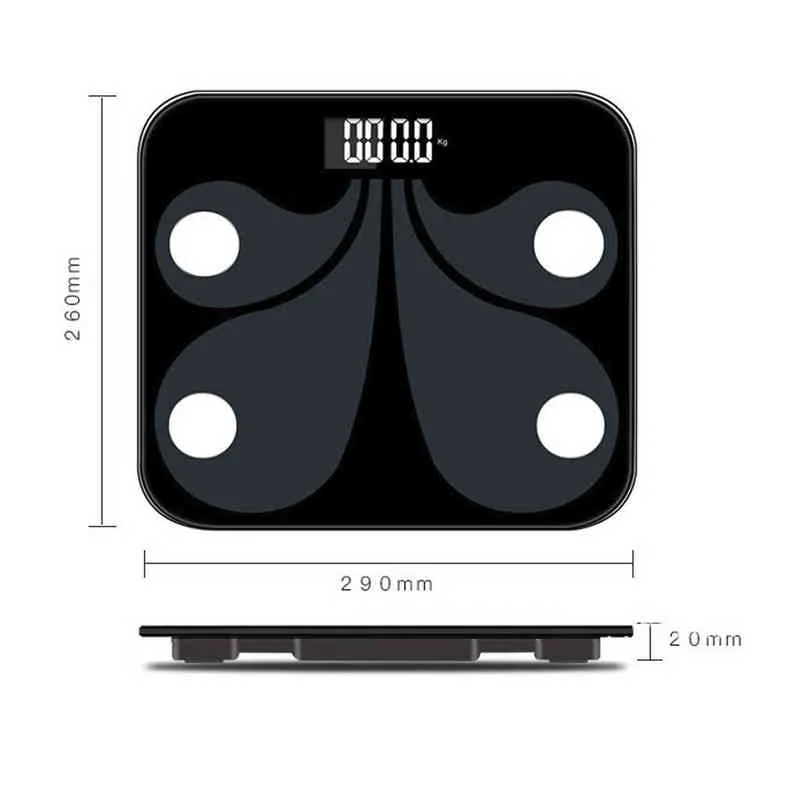 Bluetooth Kroppsfettskala Smart digital badrumsviktskala med smartphone app Trådlös BMI-skala H1229