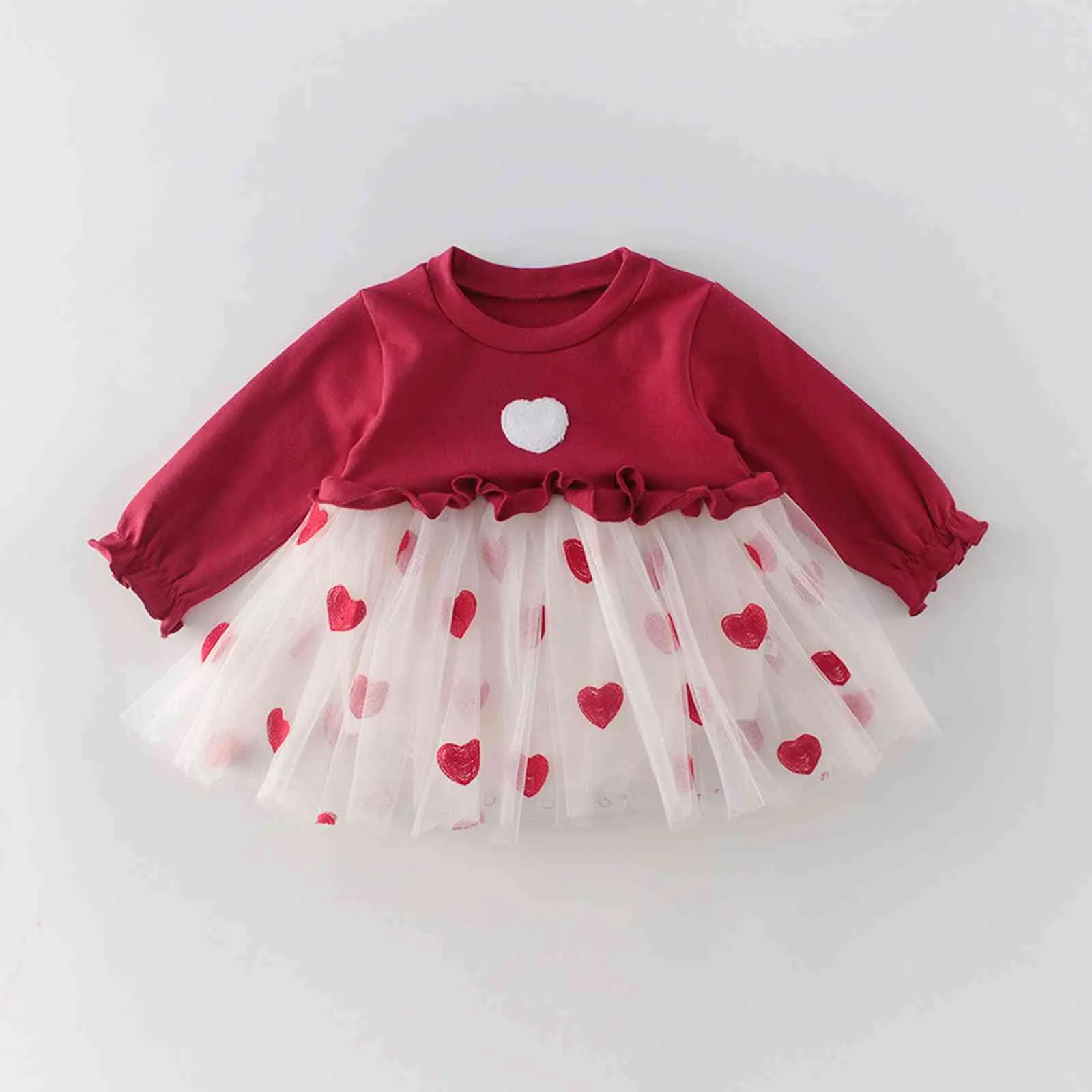 0-2Y Sonbahar Kış Yürüyor Bebek Doğan Bebek Kız Kırmızı Elbise Dantel Tutu Parti Elbiseler Kız Giyim için 210515